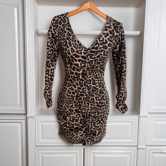 Zara Women's Faux Suede Leopard Print Bodycon Dress Medium - Picture 2 of 10